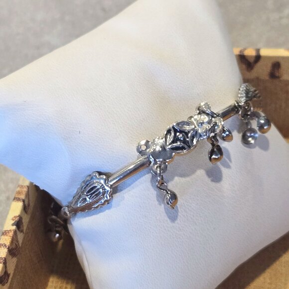 Women's Silver-Plated Slip-On Charm Bangle/Bracelet w/Multi-Charms - SML - Picture 6 of 7